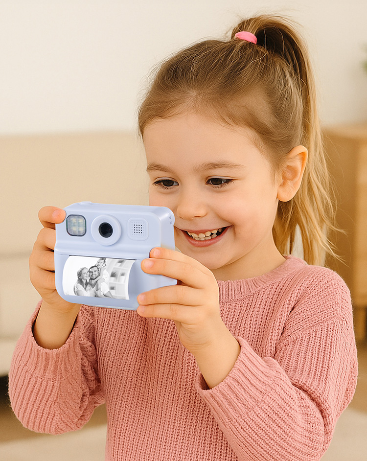 Kinder-Sofortbild-Kamera mit Selfie-Objektiv, 2″-Display, 48 MP, blau
