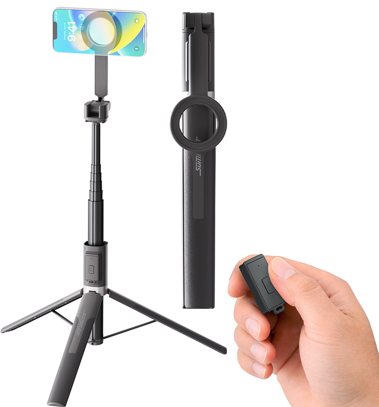 Neu von Somikon: Selfie-Stick und Stativ in einem Gerät.